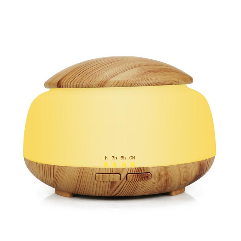 300ml Air Humidifier Essential Oil Diffuser in light and dark wood finishes, designed for aromatherapy and relaxation.