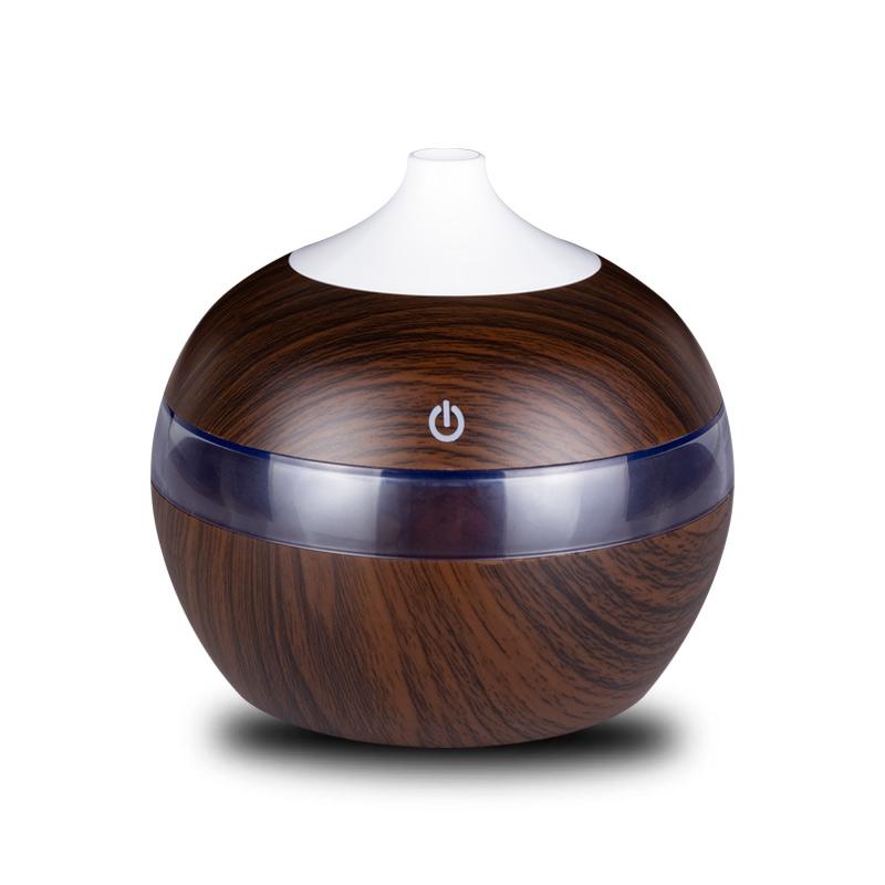 300ML USB Aroma Essential Oil Diffuser in black, featuring ultrasonic technology and 7 color LED lights, perfect for home use.