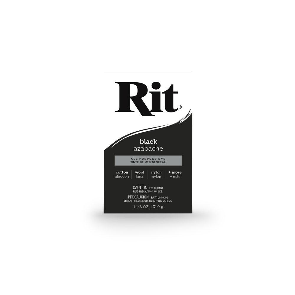 Rit 31.9g Black Fabric Dye Powder in a clear package, showcasing the vibrant black dye suitable for various fabrics.