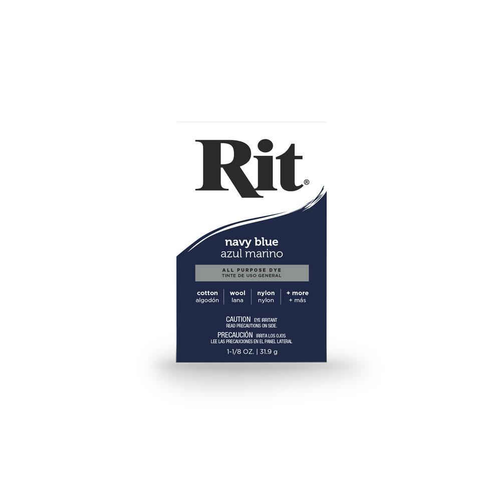 Rit 31.9g Navy Blue Fabric Dye Powder in a packet, showcasing vibrant navy color for dyeing various fabrics.