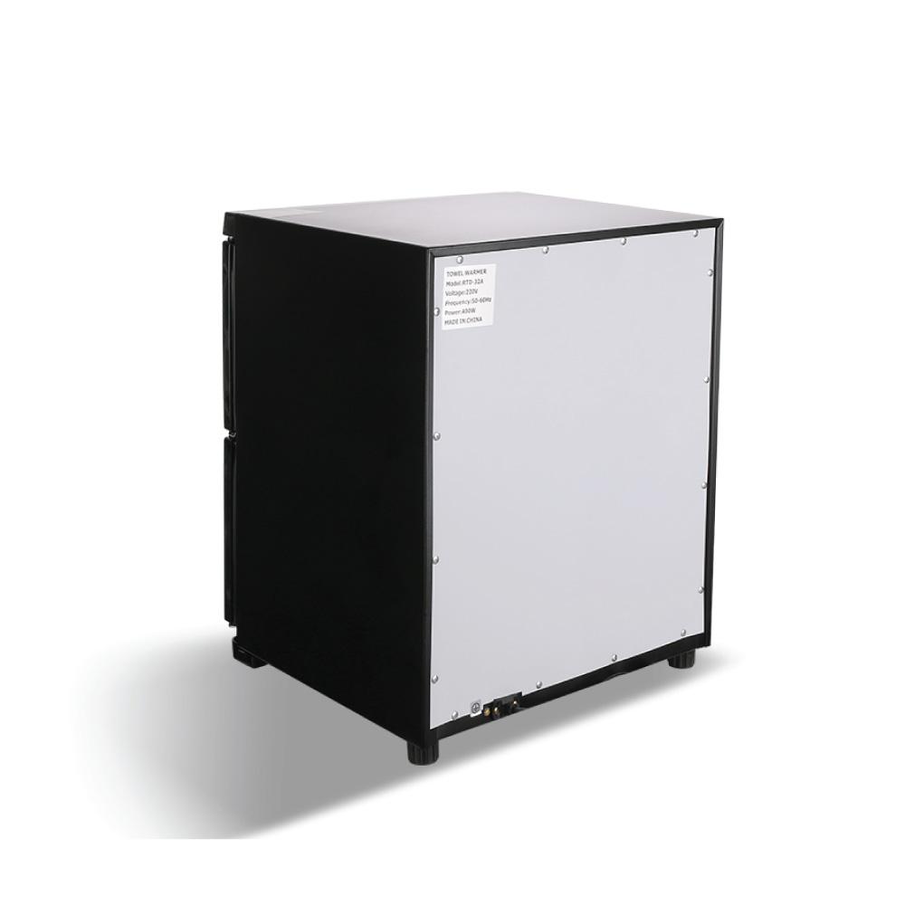 32L Black UV Electric Towel Warmer Steriliser Cabinet with two doors and towel baskets, designed for beauty spas and home use.