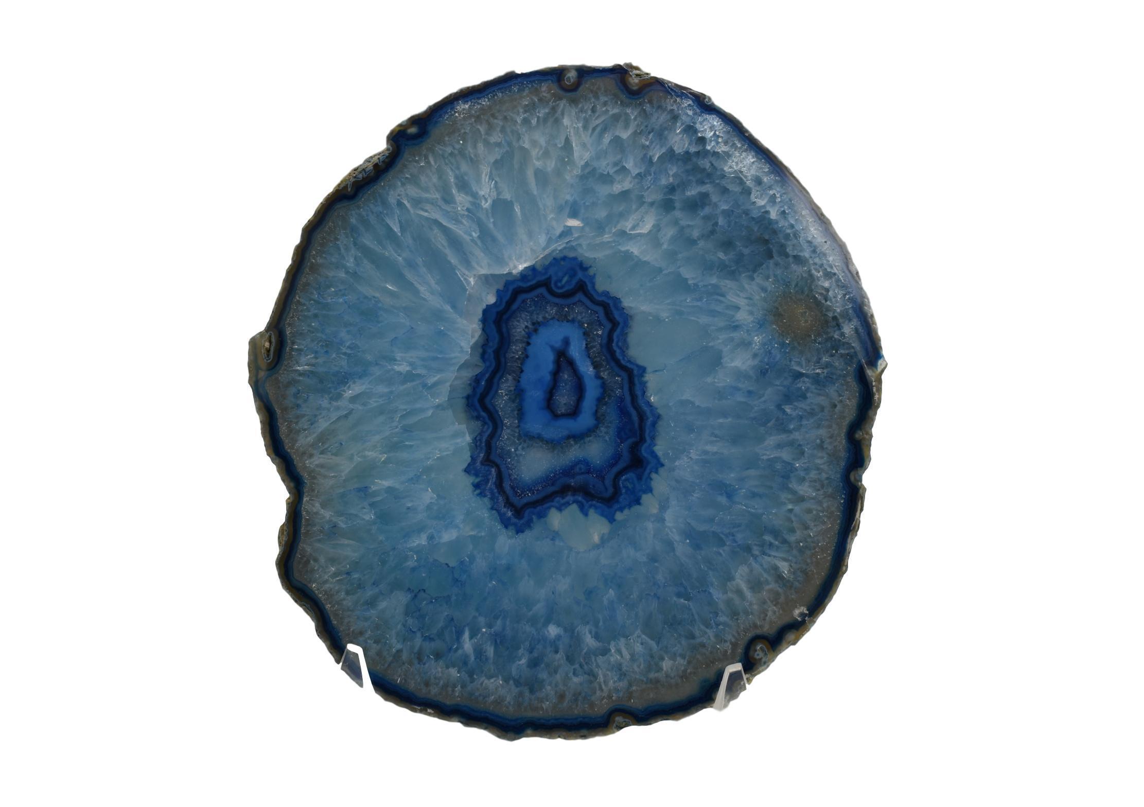 A beautiful 3/4-inch thick agate platter with natural trim, showcasing unique colors and patterns, perfect for serving food or as a decorative piece.