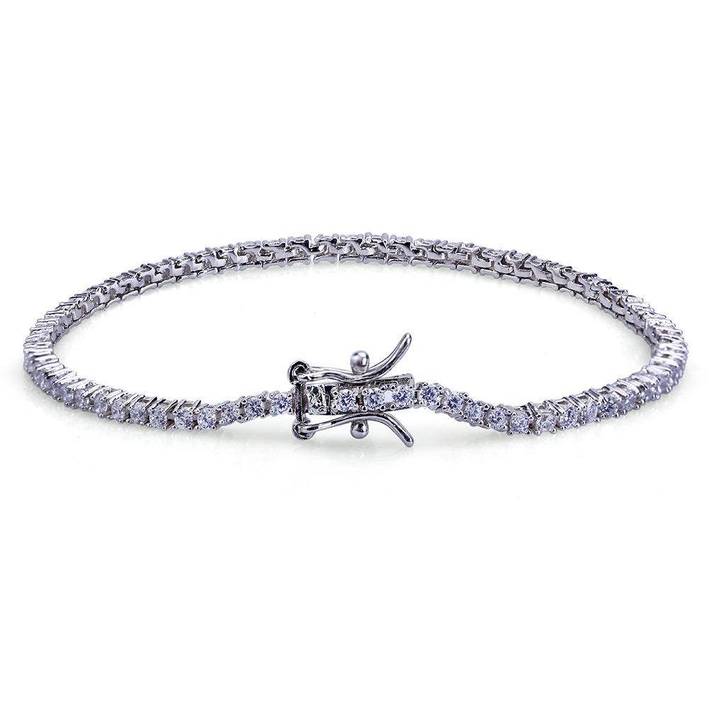 Men's iced out tennis bracelet featuring cubic zirconia stones and 18k gold silver plating, showcasing a stylish hip hop design.