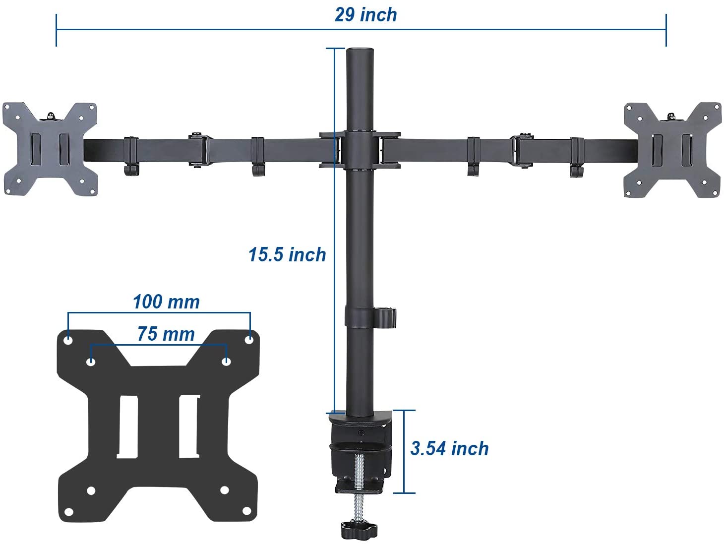 360 Degree Rotation Dual LCD LED Monitor Desk Mount Stand with two screens mounted, showcasing full motion flexibility and cable management.