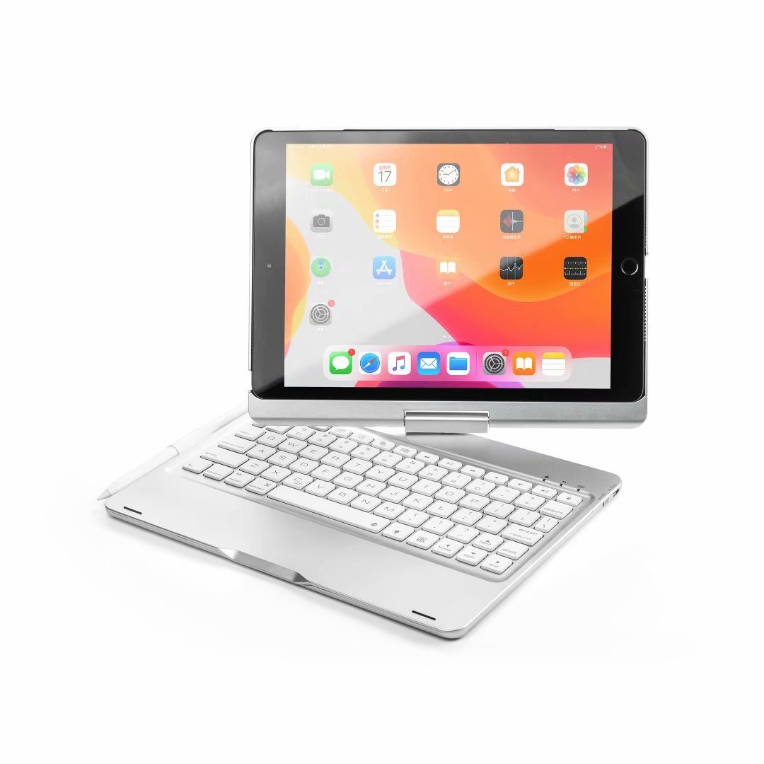 360 Rotation Bluetooth Backlight ABS Keyboard for iPad 10.2, showcasing its sleek design and vibrant backlight features.