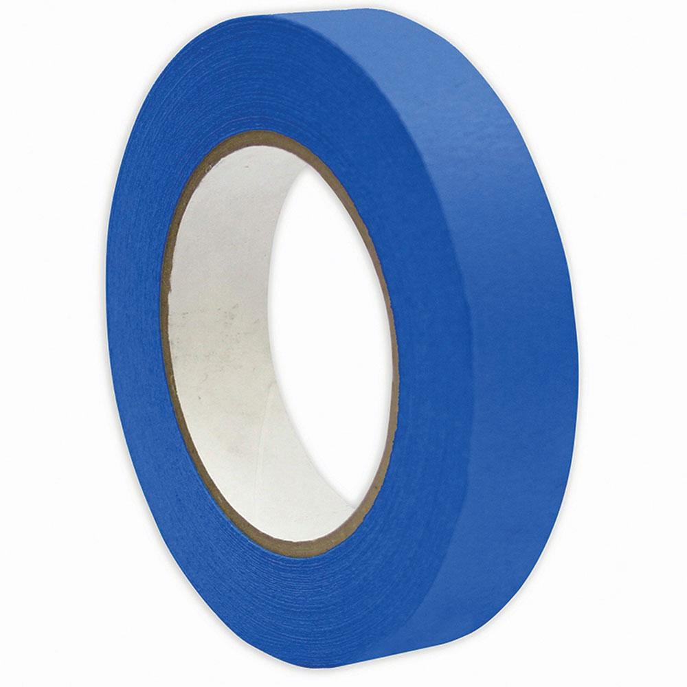 36 rolls of blue masking tape, each 24mm wide and 50m long, ideal for outdoor painting and UV resistant applications.