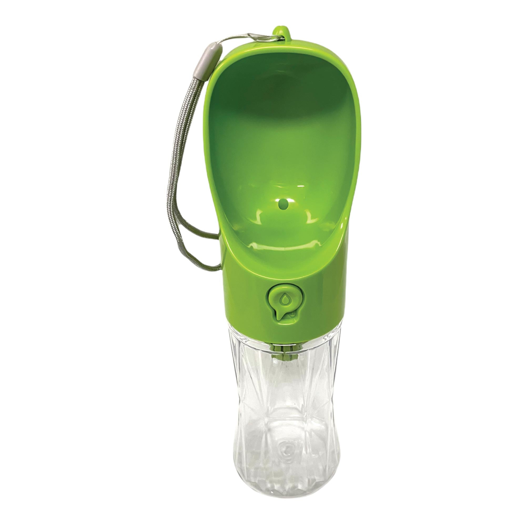 380ml Portable Pet Water Bottle with Filter, designed for outdoor use, featuring a bowl cup and ergonomic handle.