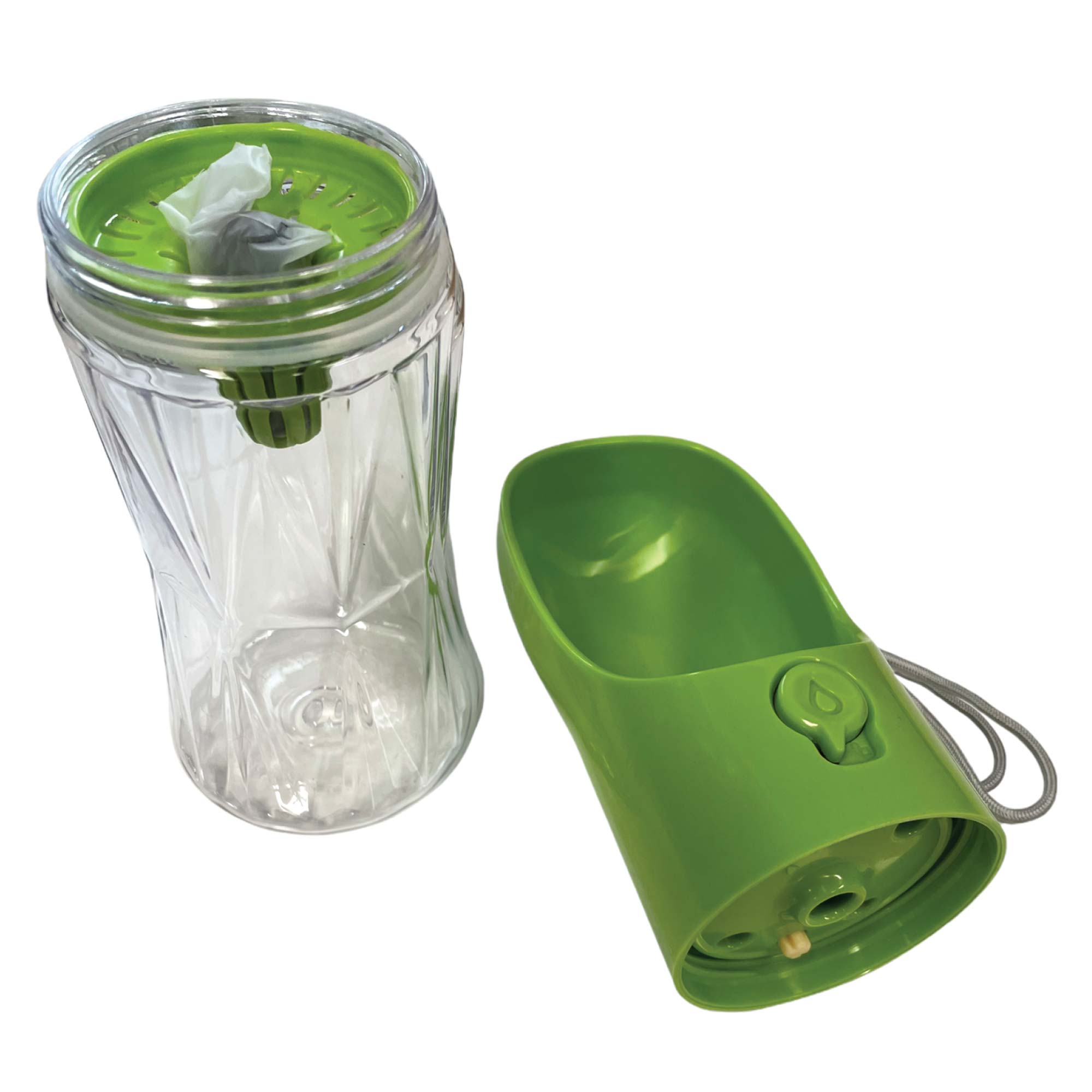 380ml Portable Pet Water Bottle with Filter, designed for outdoor use, featuring a bowl cup and ergonomic handle.