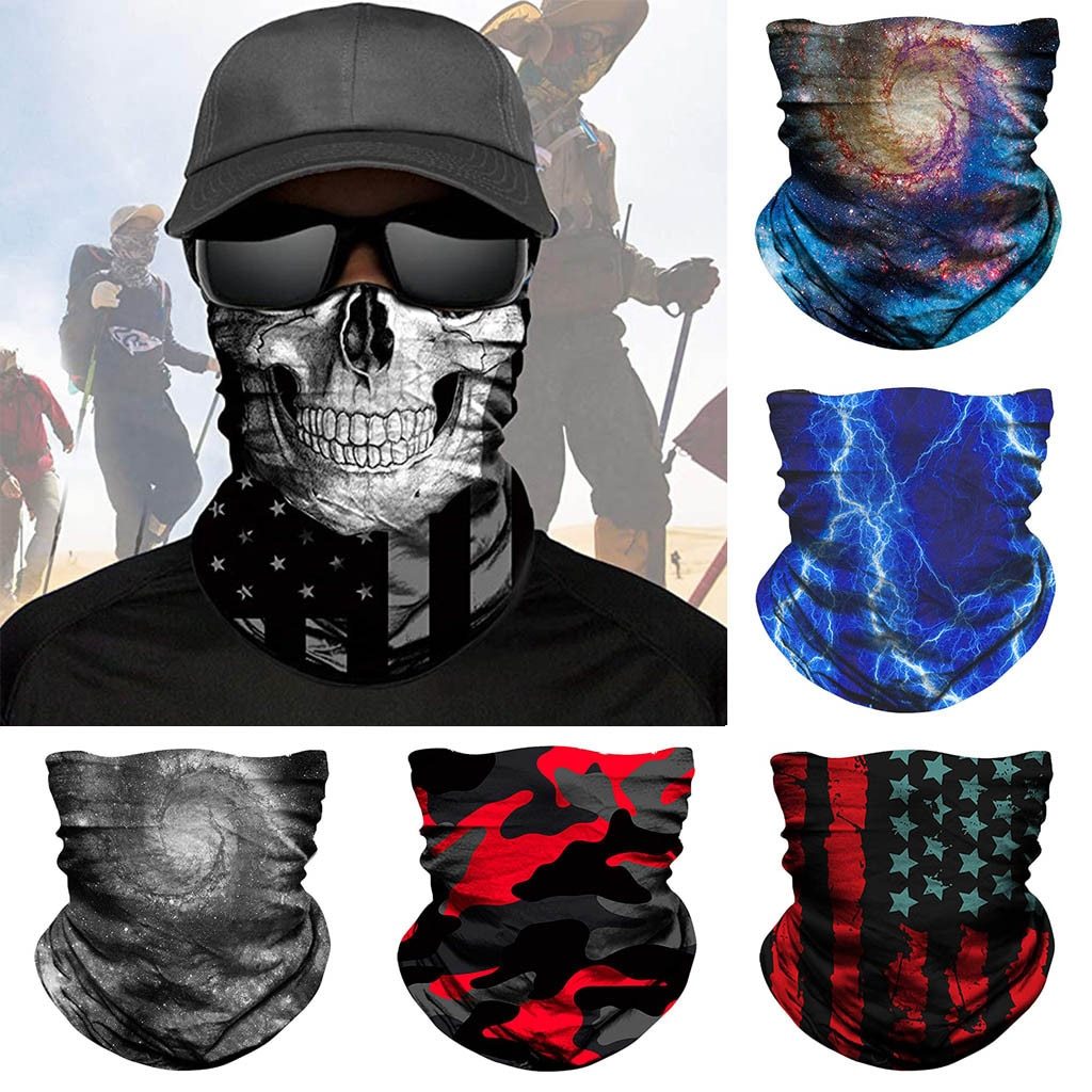 3D Camouflage Skull Bandana Buffs Neck Gaiter in outdoor setting, showcasing its stylish design and versatility.