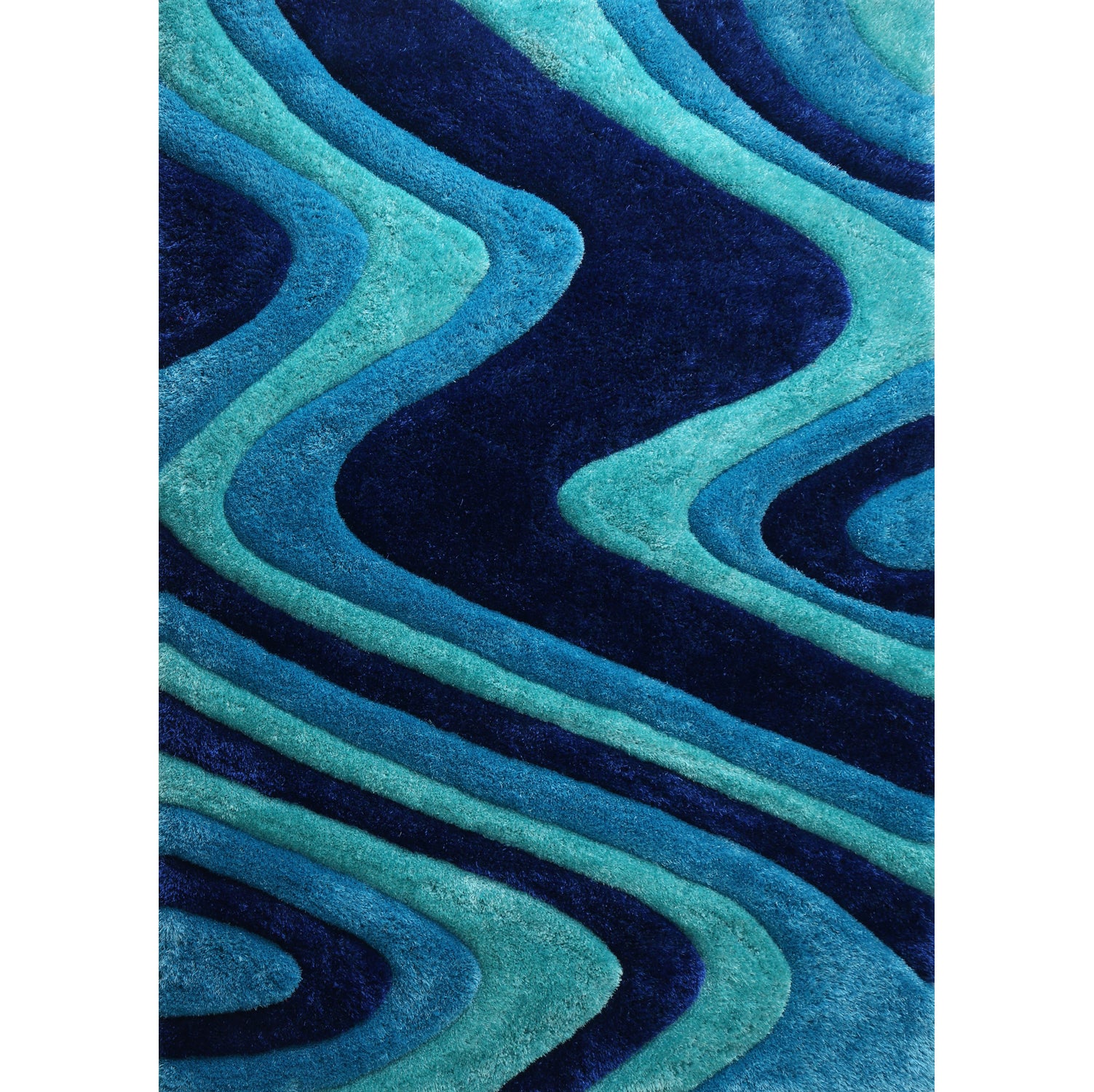 3D Ocean Waves Blue Shag Area Rug featuring vibrant blue colors and plush texture, ideal for beach homes and kids' rooms.