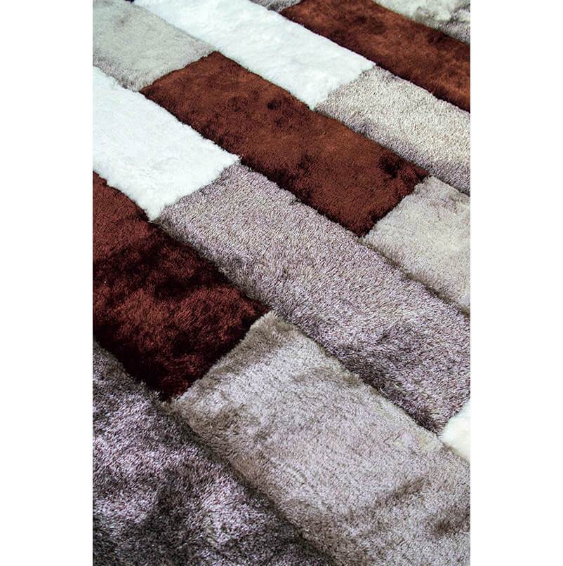 3D Parquette Shaggy Area Rug in beige and brown, showcasing its soft texture and stylish design.