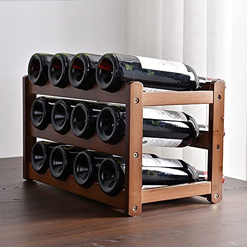 3-layer bamboo wine storage rack holding 12 bottles, showcasing its elegant design and sturdy construction.