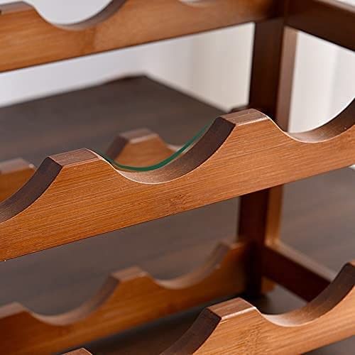 3-layer bamboo wine storage rack holding 12 bottles, showcasing its elegant design and sturdy construction.