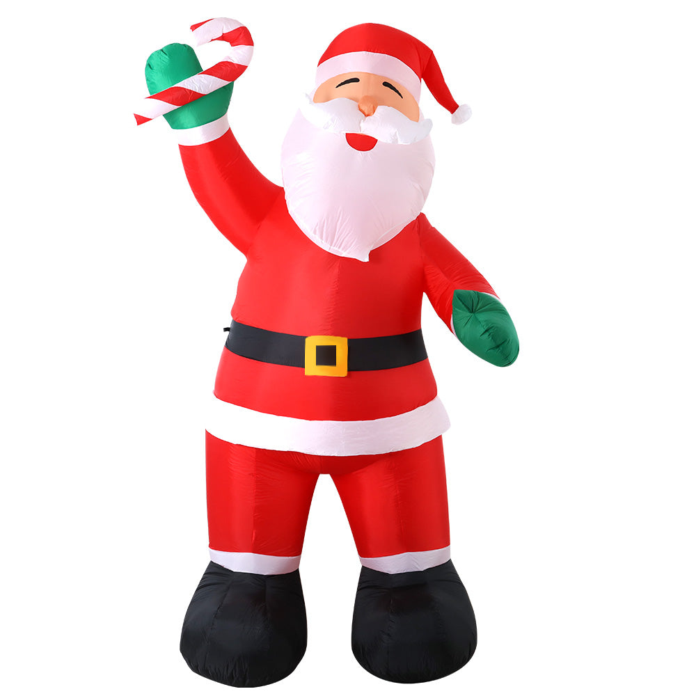 A 3-meter tall inflatable Santa Claus with a cheerful smile, illuminated by LED lights, standing in a festive outdoor setting.