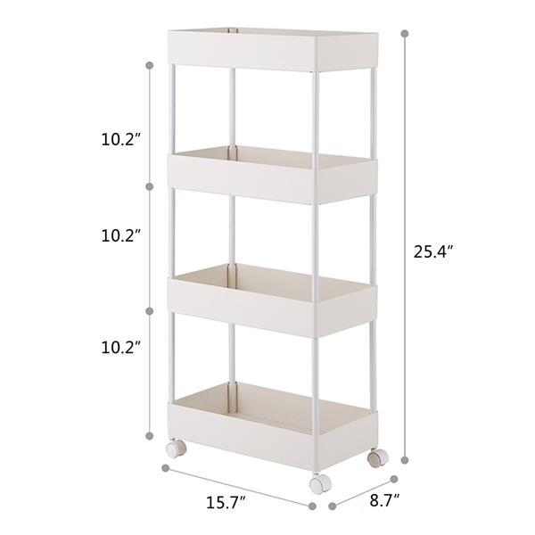 3-Tier Mobile Multi-Purpose Storage Cart in white, made of stainless steel and plastic, designed for kitchen, bathroom, and laundry room use.