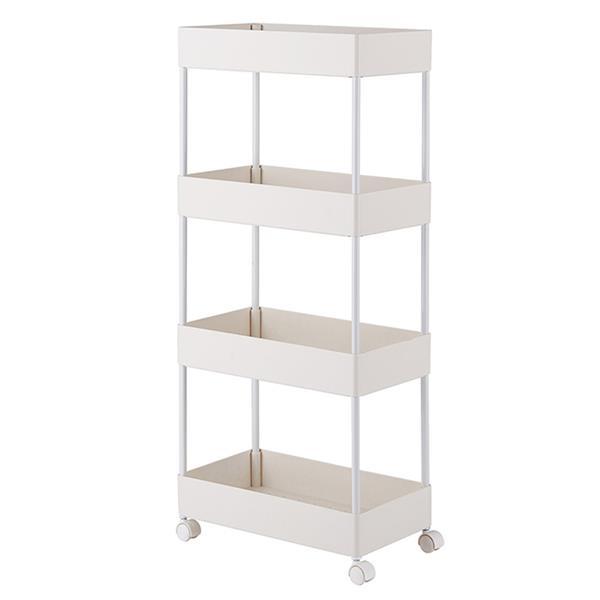 3-Tier Mobile Multi-Purpose Storage Cart in white, made of stainless steel and plastic, designed for kitchen, bathroom, and laundry room use.