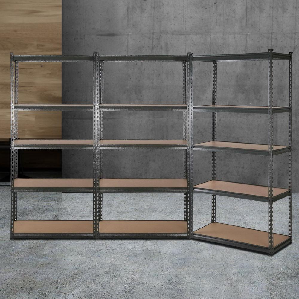 5-shelves steel warehouse shelving unit with adjustable height and rust-resistant finish, ideal for garage storage.