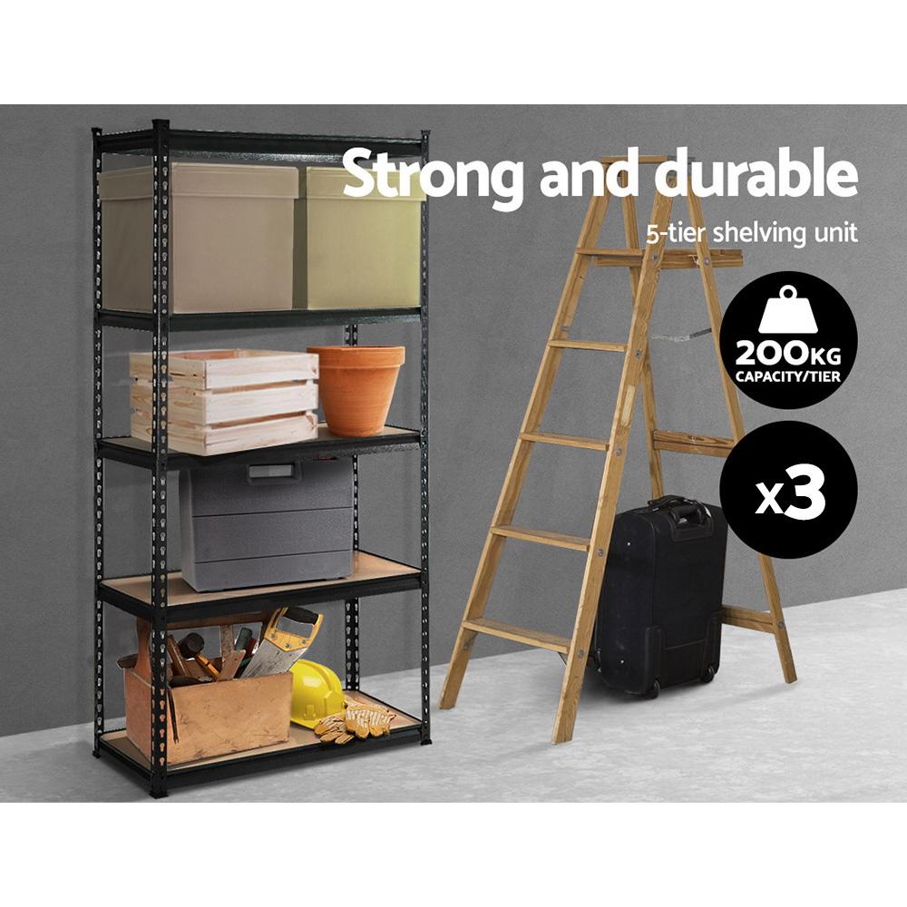 5-shelves steel warehouse shelving unit with adjustable height and rust-resistant finish, designed for heavy-duty storage.