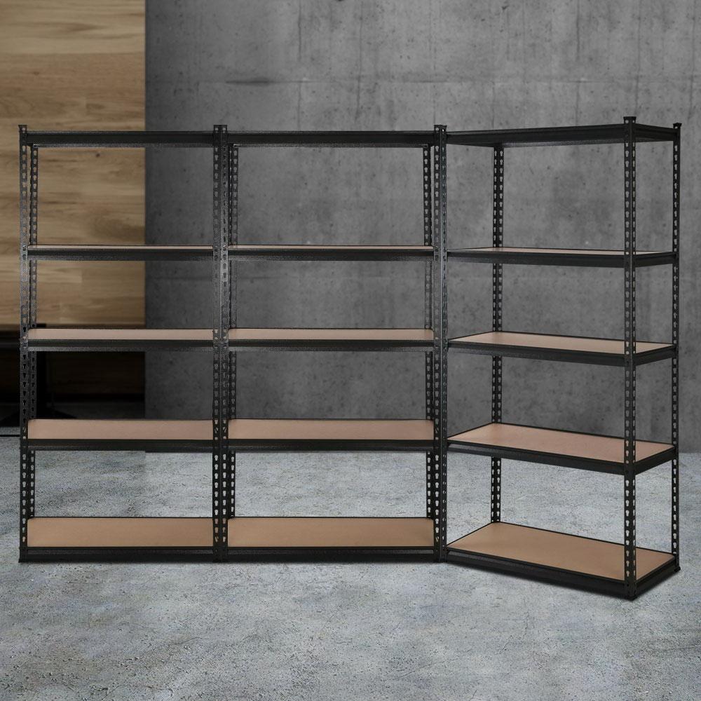 5-shelves steel warehouse shelving unit with adjustable height and rust-resistant finish, designed for heavy-duty storage.