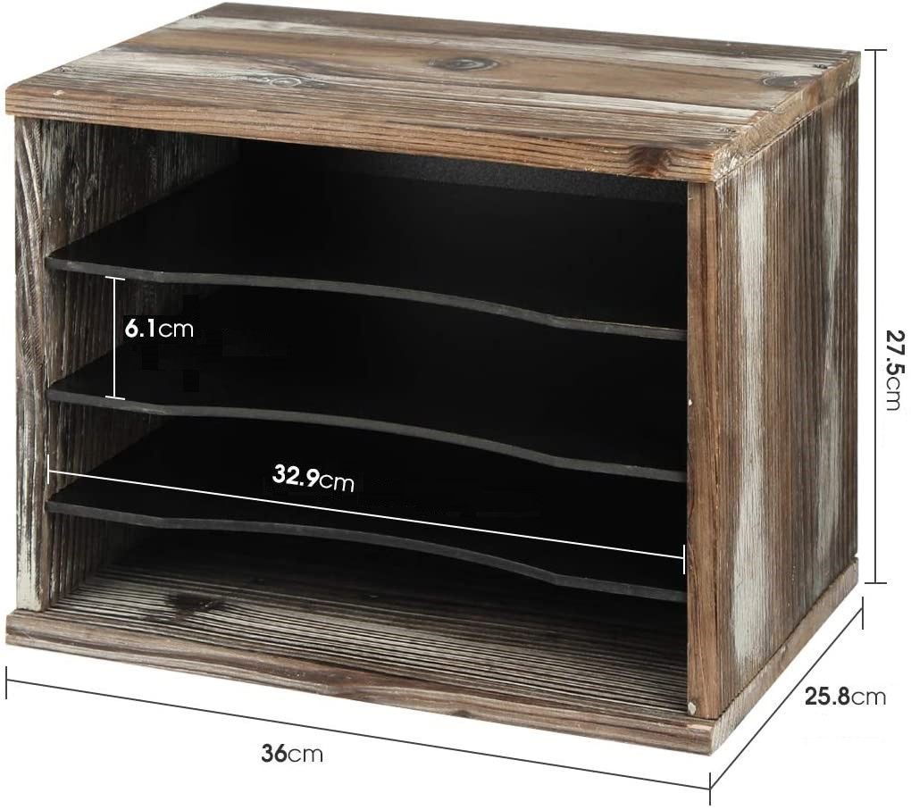 4 Compartment Rustic Wood Desk Organizer showcasing its stylish design and functional compartments for organizing papers and stationery.