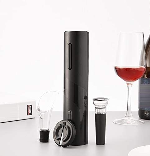 4 in 1 Electric wine opener set with USB charging, including corkscrew, foil cutter, pourer, and vacuum stopper.