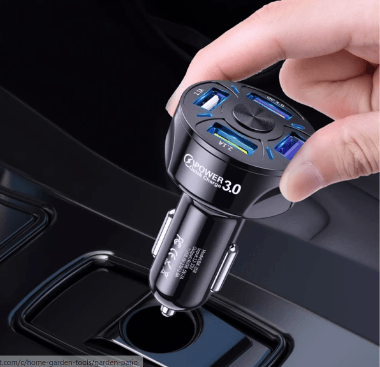 4 Port LED Car Charger 3-Pack with USB ports and blue indicator light, designed for fast charging in vehicles.