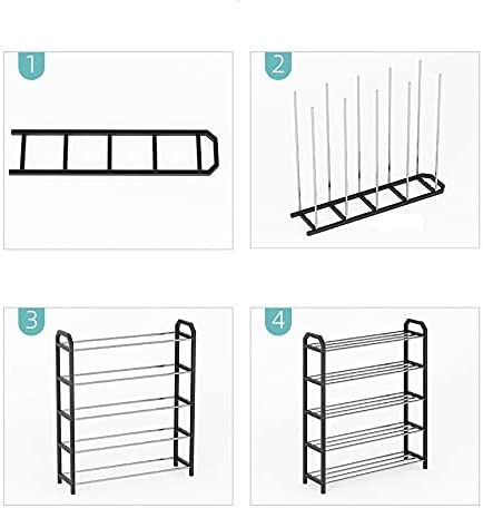 4 tier white shoe rack storage organiser with shoes neatly arranged on each tier, showcasing its spacious design and sturdy construction.