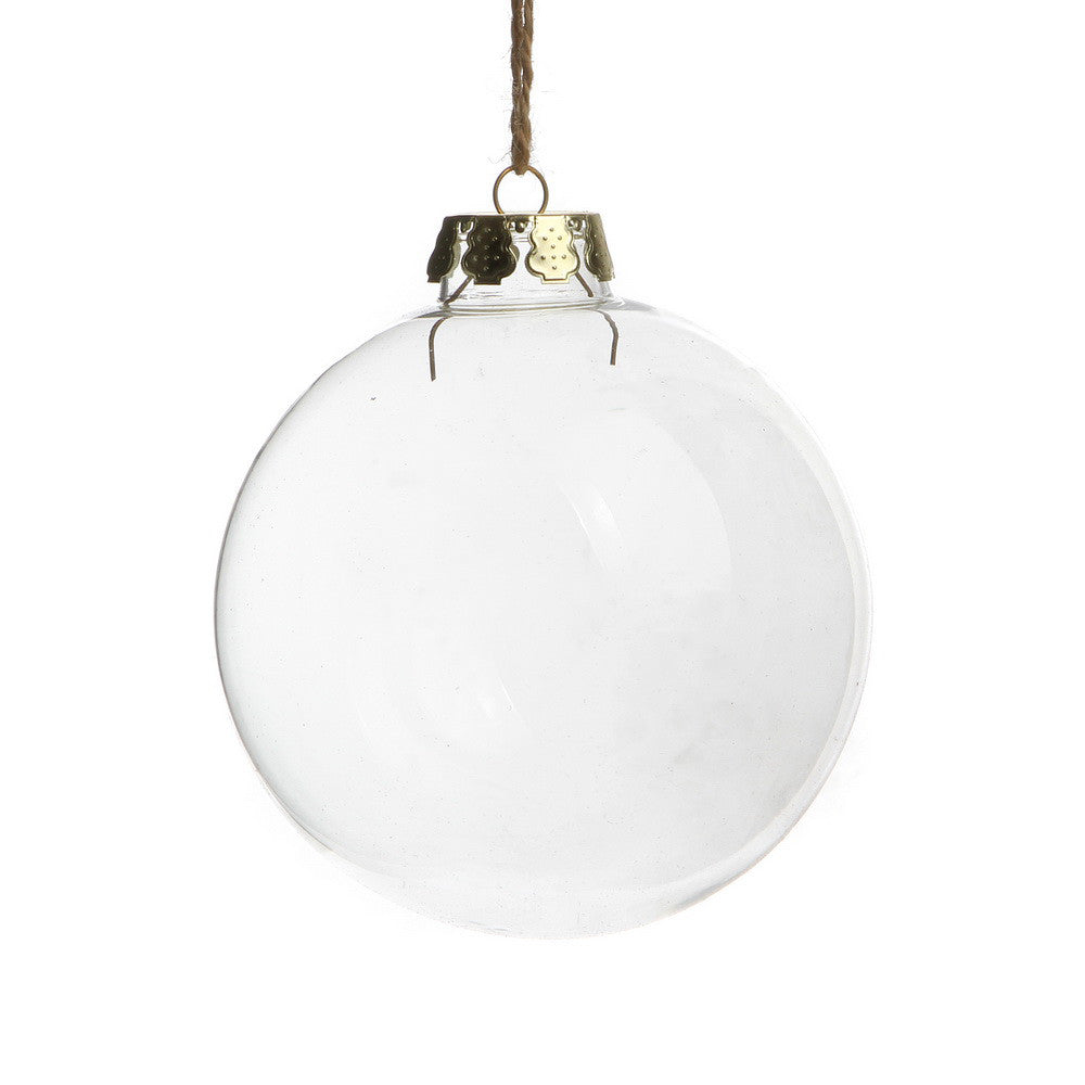 Four clear glass baubles, each 6cm in diameter, with silver caps, ideal for festive decorations and crafts.