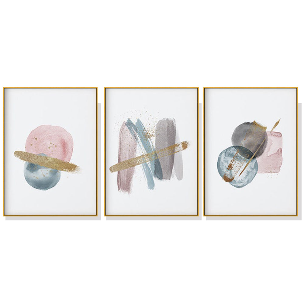 Blush pink watercolor canvas wall art in gold frame, showcasing elegant design and premium quality.