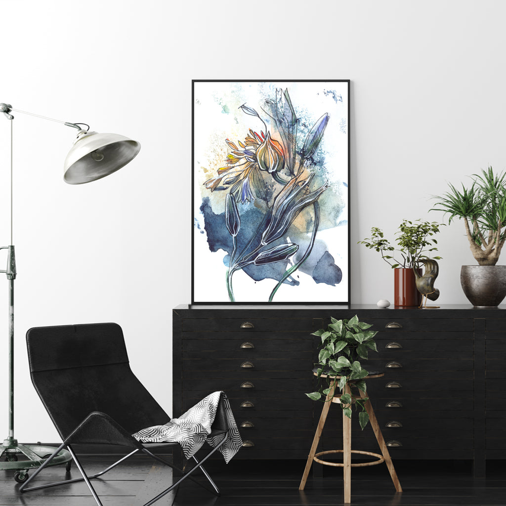 Three sets of 40cmx60cm watercolor style abstract flower canvases framed in black, showcasing vibrant colors and elegant design.