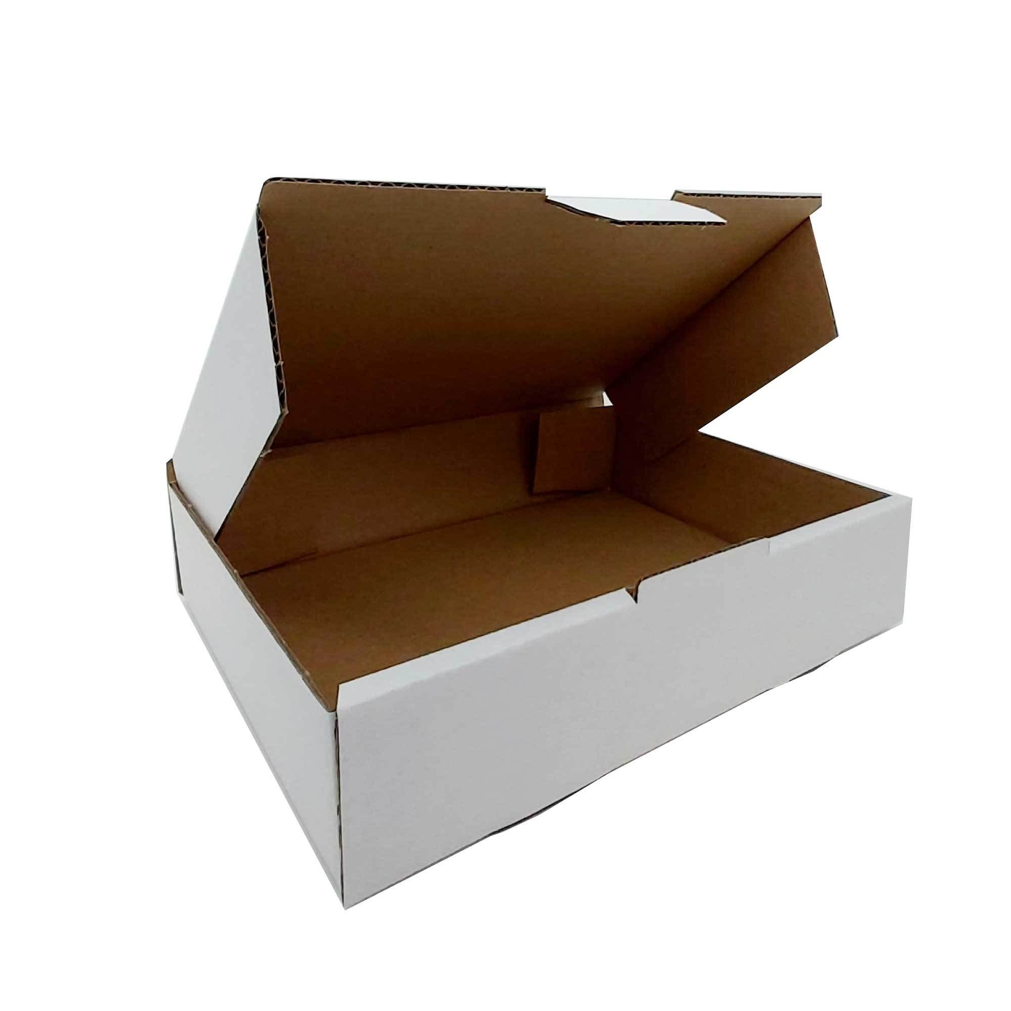 A stack of 40 white die-cut mailing boxes, each measuring 230x165x45 mm, ideal for shipping small items securely.