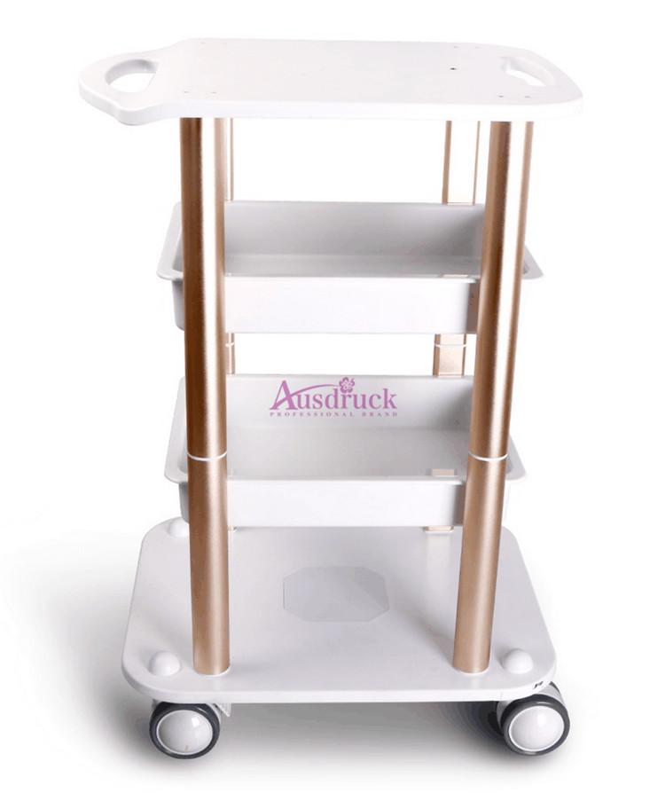 4Models Trolley Stand Cart designed for Ultrasonic Cavitation RF equipment, featuring a sleek aluminum alloy build and smooth-rolling wheels.