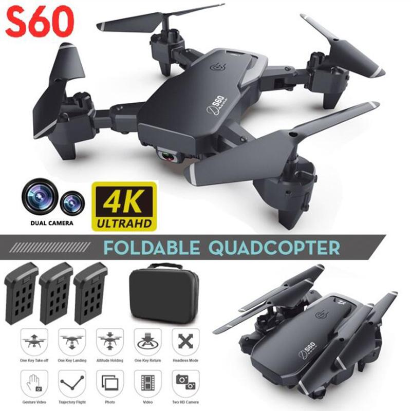 5% 4K Wide Angle Dual Camera Drone with remote control and accessories, showcasing its sleek design and advanced features.