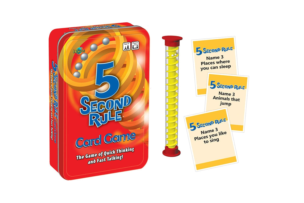 5 Second Rule Tin game box featuring colorful design and game title, perfect for party fun.