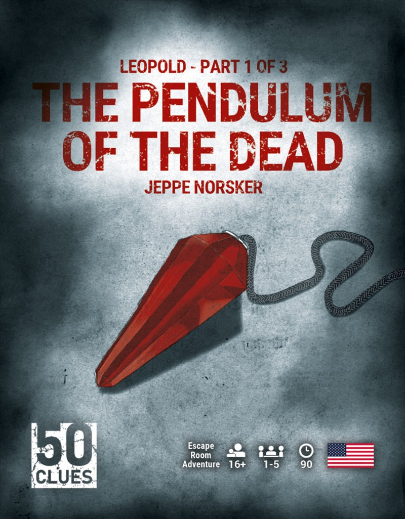 Cover image of 50 Clues - The Pendulum of the Dead featuring a mysterious and dark atmosphere with elements of puzzles and escape themes.