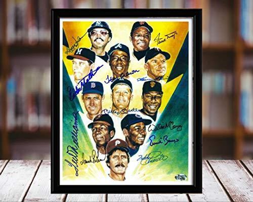 Framed 500 HR Club Autograph Replica Print in black metal frame, showcasing a vibrant sports-themed design.