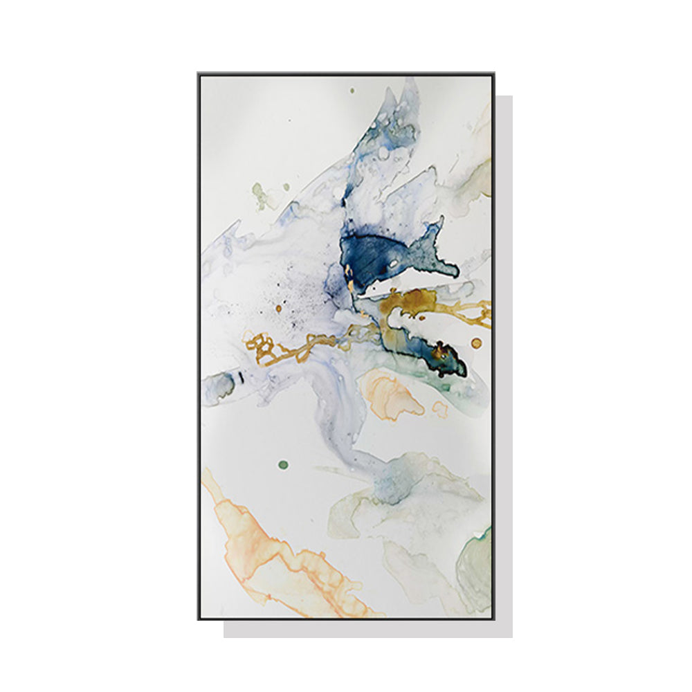 50cmx100cm Abstract Watercolour Canvas Wall Art framed in black, showcasing vibrant colors and a floating effect.