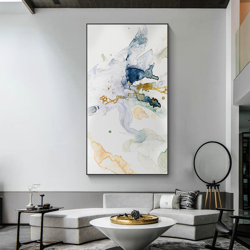 50cmx100cm Abstract Watercolour Canvas Wall Art framed in black, showcasing vibrant colors and a floating effect.