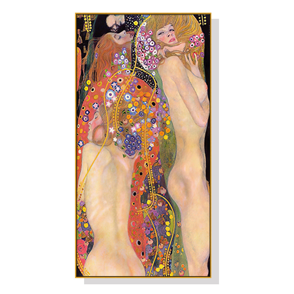 50cmx100cm canvas wall art featuring Water Serpents by Gustav Klimt, elegantly framed with a floating effect.