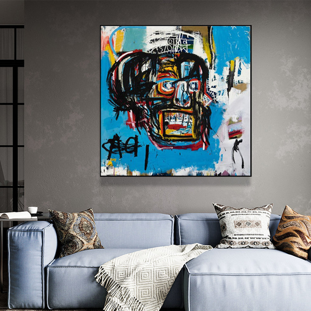 50cmx50cm Blue Head Canvas Wall Art with a black floating frame, showcasing vibrant colors and premium quality.