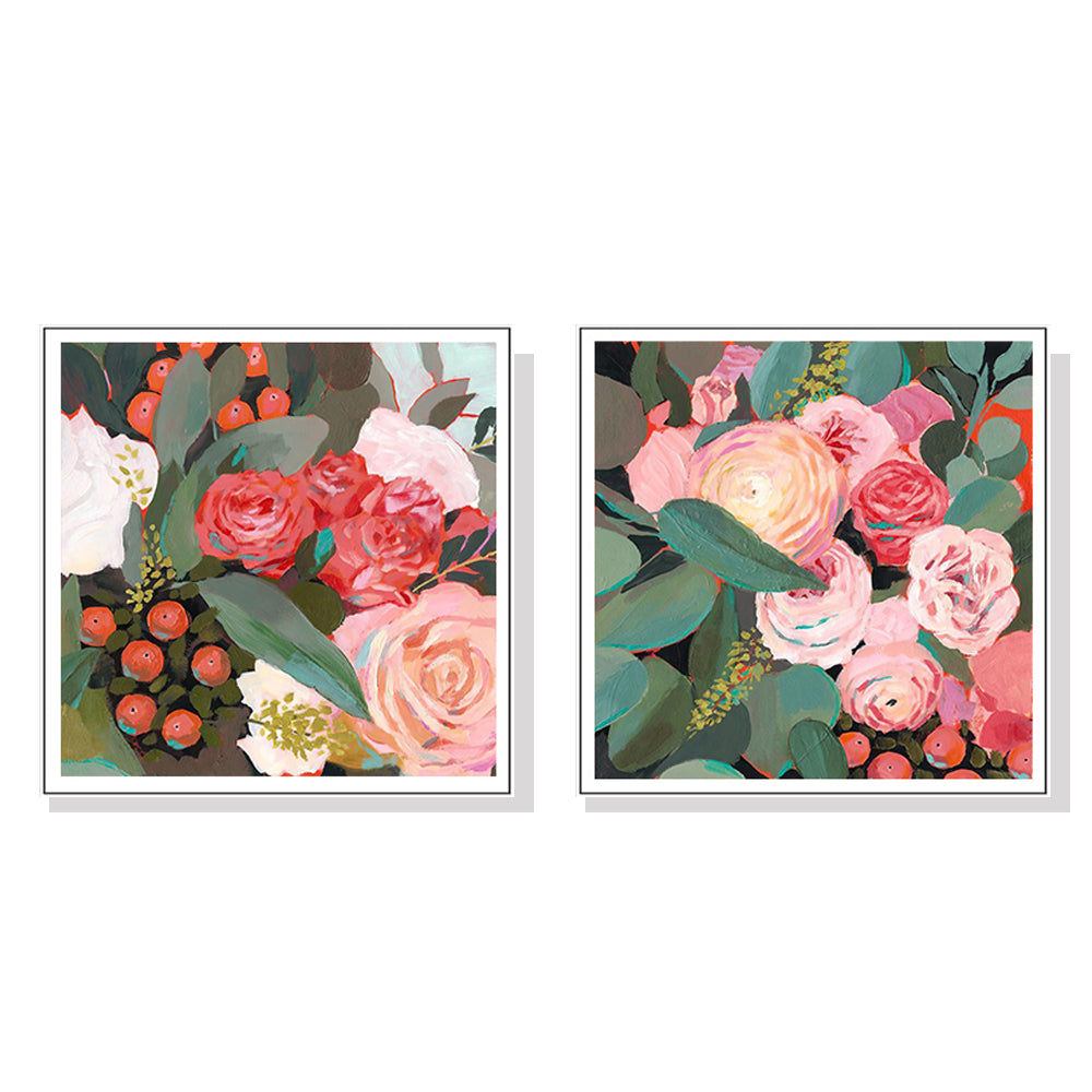 50cmx50cm Eucalyptus Bouquet canvas wall art in a white floating frame, showcasing a beautiful floral design.