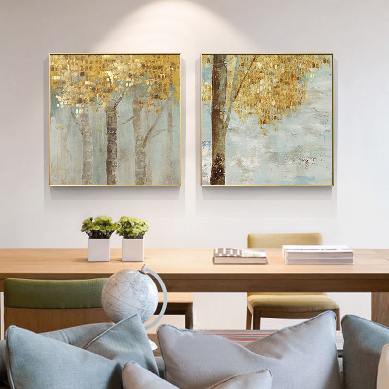 50cmx50cm canvas wall art featuring golden leaves in a luxurious gold frame, showcasing a floating effect design.