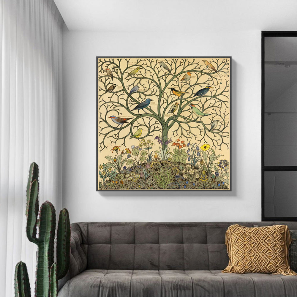 50cmx50cm Tree Of Life canvas wall art in a black frame, showcasing intricate tree design and premium quality.