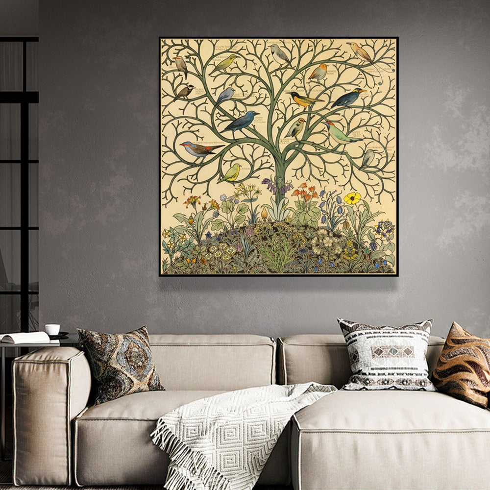 50cmx50cm Tree Of Life canvas wall art in a black frame, showcasing intricate tree design and premium quality.