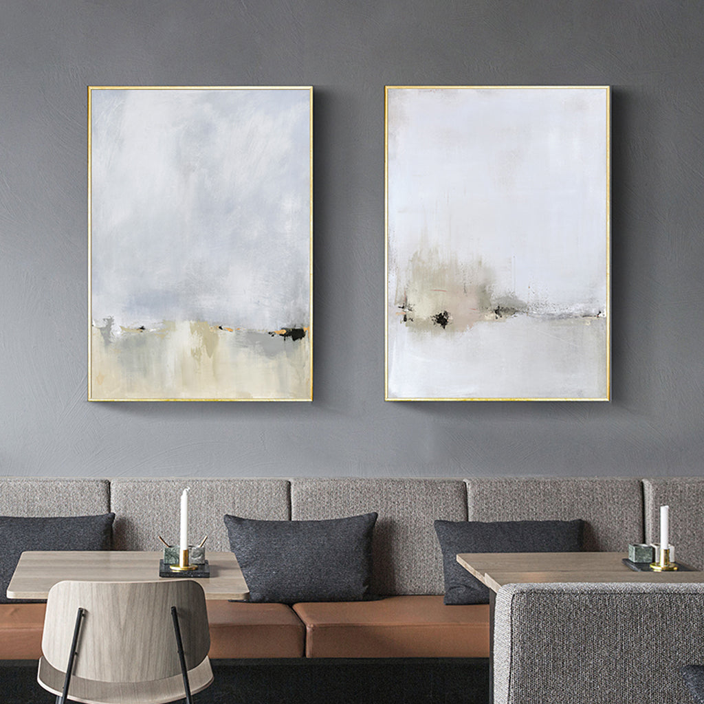 50cmx70cm Abstract canvas wall art in gold and white, elegantly framed with a floating effect, perfect for home decor.