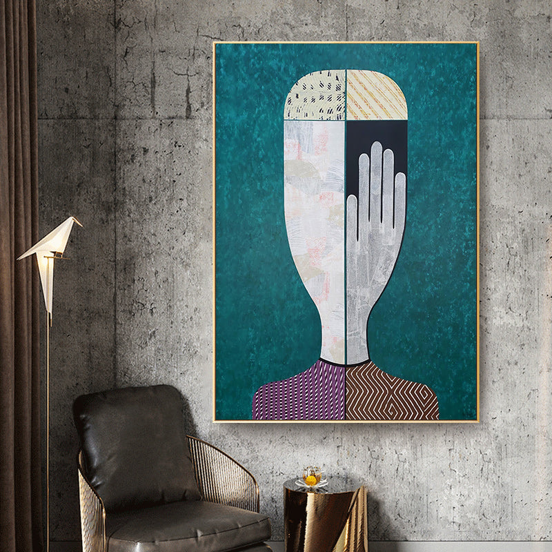 50cmx70cm Abstract Man Canvas Wall Art in a gold frame, showcasing a modern design with a floating effect.