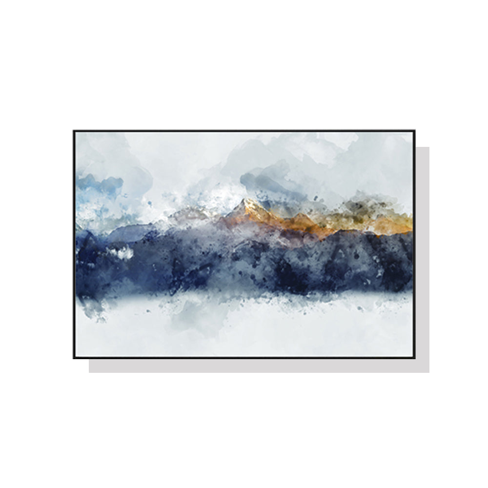 50cmx70cm Abstract Sunlight Mountains Canvas Wall Art in a black frame, showcasing vibrant colors and a floating effect.