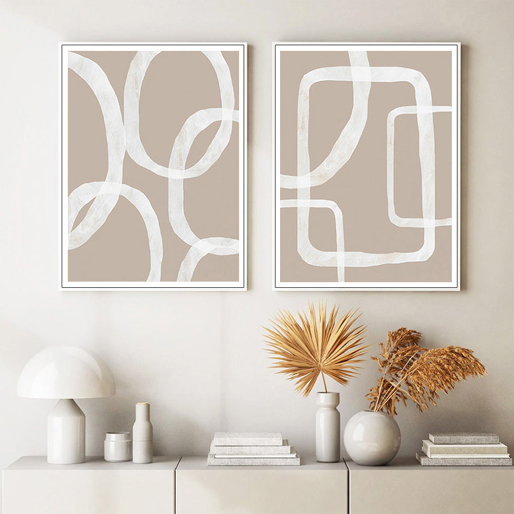 50cmx70cm Abstract White Lines canvas wall art framed in a modern floating frame, showcasing a minimalist design.