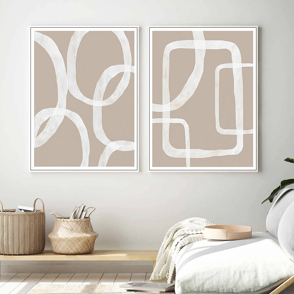 50cmx70cm Abstract White Lines canvas wall art framed in a modern floating frame, showcasing a minimalist design.