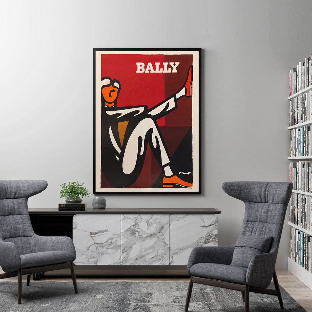 50cmx70cm Bally Man canvas wall art in a black frame, showcasing vibrant colors and a floating effect.